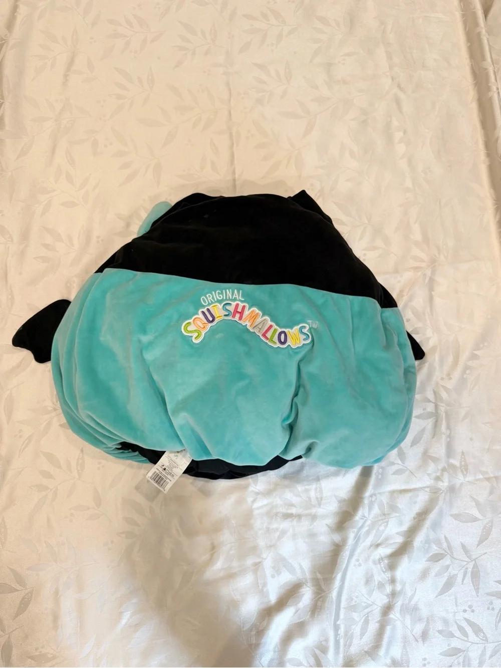 Squishmallows Aqua & Black Bat Costume with Red Bow